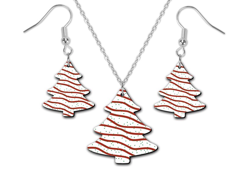Christmas Tree Earrings and Necklace Set - Holiday Jewelry - Christmas Gift Set - Stocking Stuffers